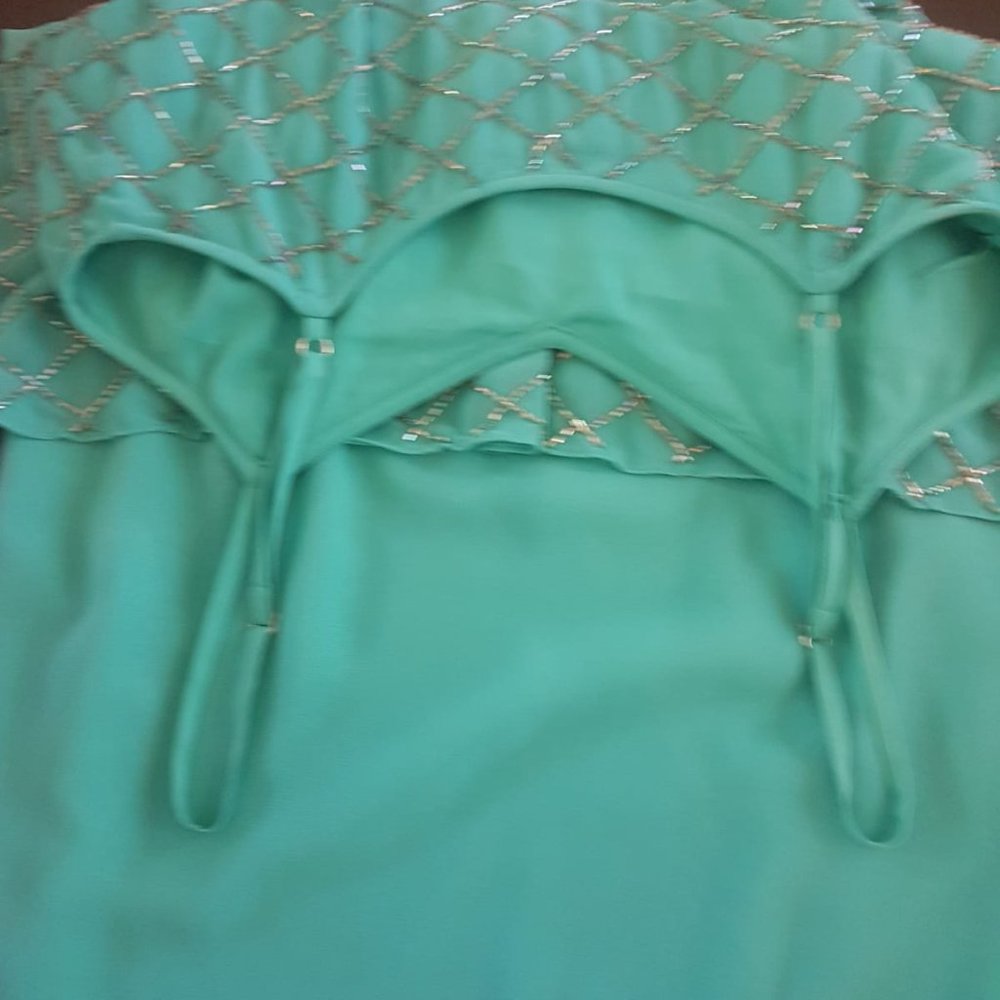 Needle&Thread Mini Strap Dress Turquoise & Silver - Picture 9 of 10